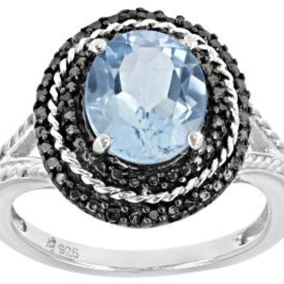 3.10ct Blue Topaz w/ .01ctw Round Black Diamond Accent Rhodium over Silver ring - Picture 12 of 13